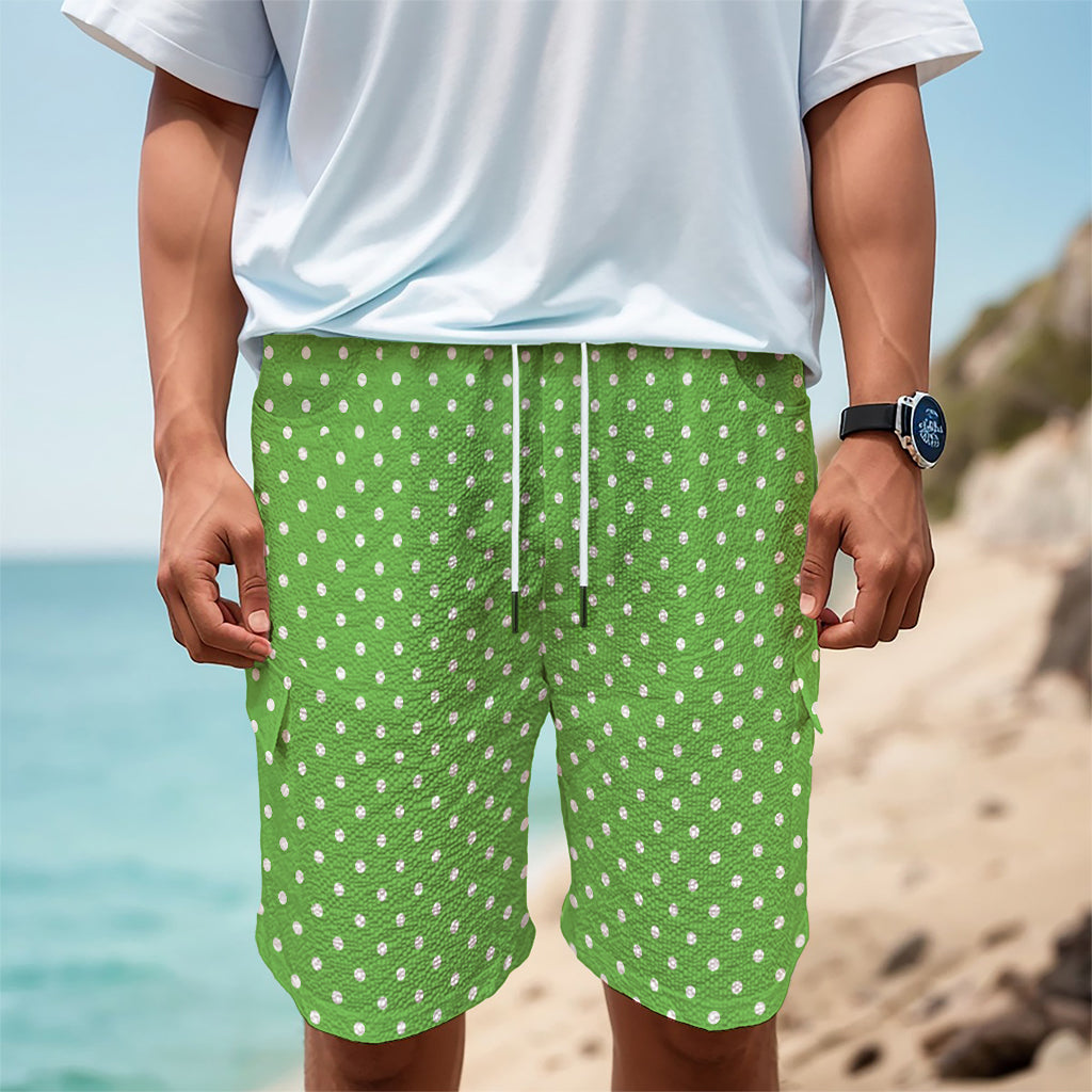 Lime Green And White Polka Dot Print Men's Cargo Shorts