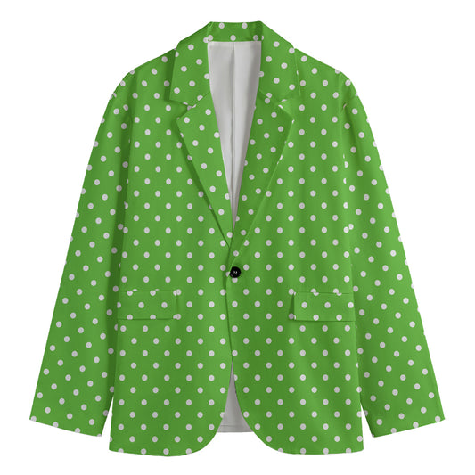 Lime Green And White Polka Dot Print Men's Cotton Blazer