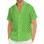 Lime Green And White Polka Dot Print Men's Deep V-Neck Shirt