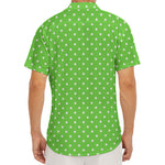 Lime Green And White Polka Dot Print Men's Deep V-Neck Shirt