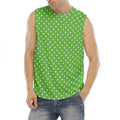 Lime Green And White Polka Dot Print Men's Fitness Tank Top