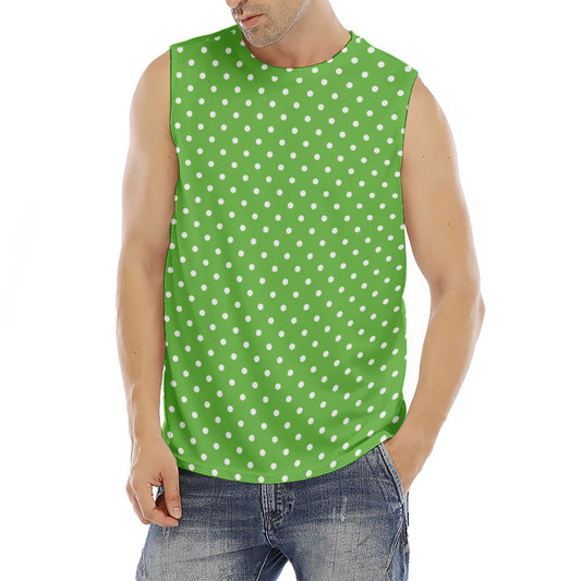 Lime Green And White Polka Dot Print Men's Fitness Tank Top