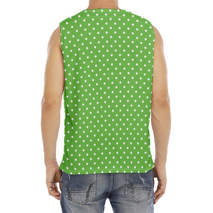 Lime Green And White Polka Dot Print Men's Fitness Tank Top