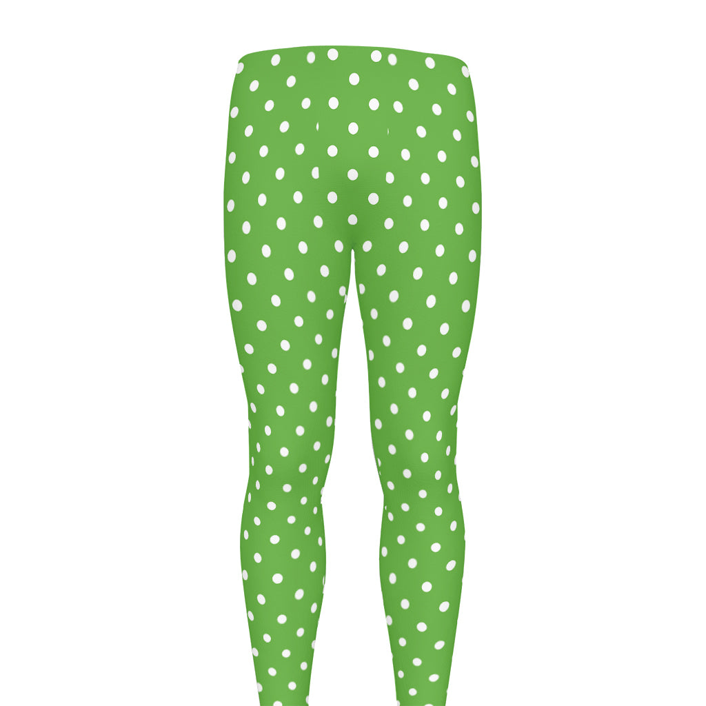 Lime Green And White Polka Dot Print Men's leggings