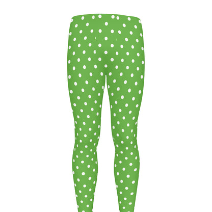 Lime Green And White Polka Dot Print Men's leggings