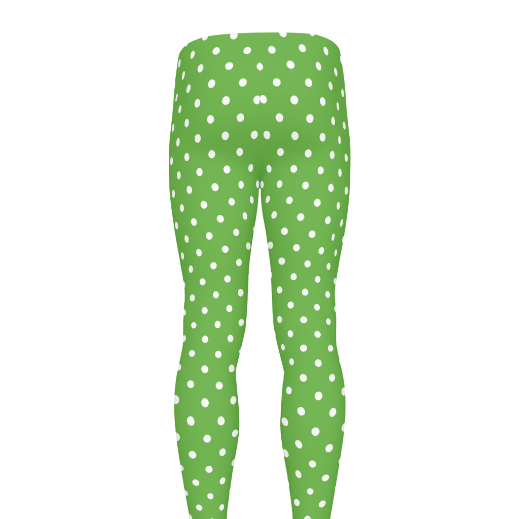 Lime Green And White Polka Dot Print Men's leggings