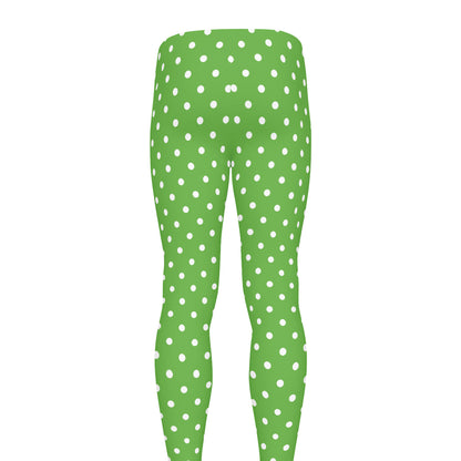 Lime Green And White Polka Dot Print Men's leggings