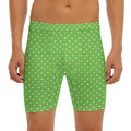 Lime Green And White Polka Dot Print Men's Long Boxer Briefs