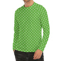 Lime Green And White Polka Dot Print Men's Long Sleeve Rash Guard