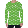 Lime Green And White Polka Dot Print Men's Long Sleeve T-Shirt