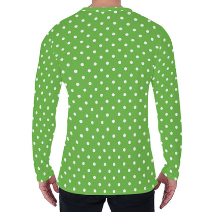 Lime Green And White Polka Dot Print Men's Long Sleeve T-Shirt