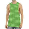 Lime Green And White Polka Dot Print Men's Muscle Tank Top