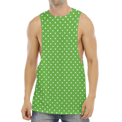 Lime Green And White Polka Dot Print Men's Muscle Tank Top