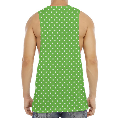Lime Green And White Polka Dot Print Men's Muscle Tank Top