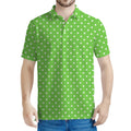 Lime Green And White Polka Dot Print Men's Polo Shirt