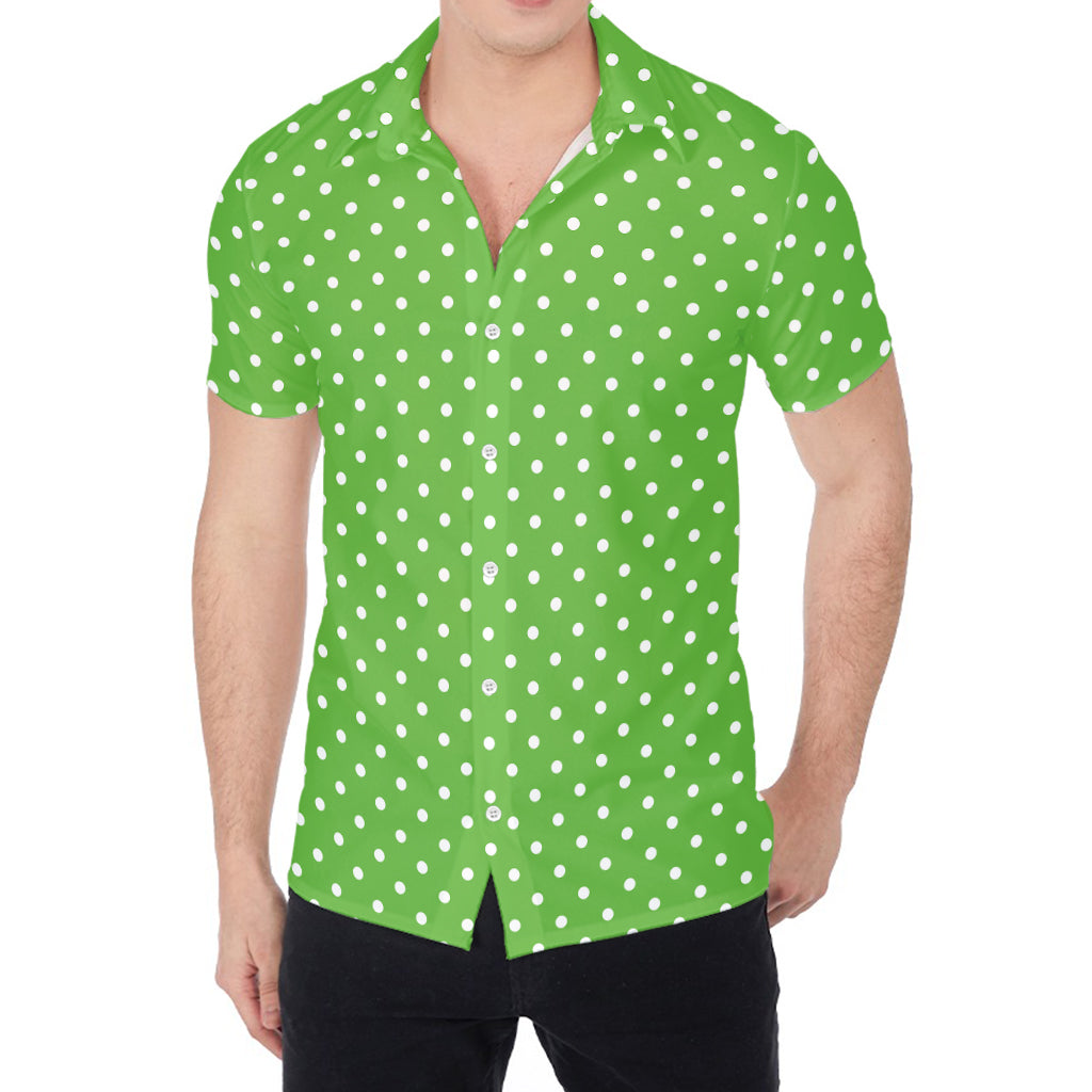 Lime Green And White Polka Dot Print Men's Shirt