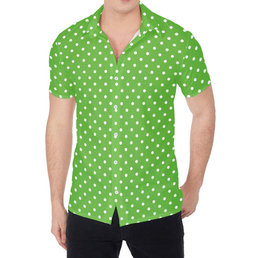 Lime Green And White Polka Dot Print Men's Shirt