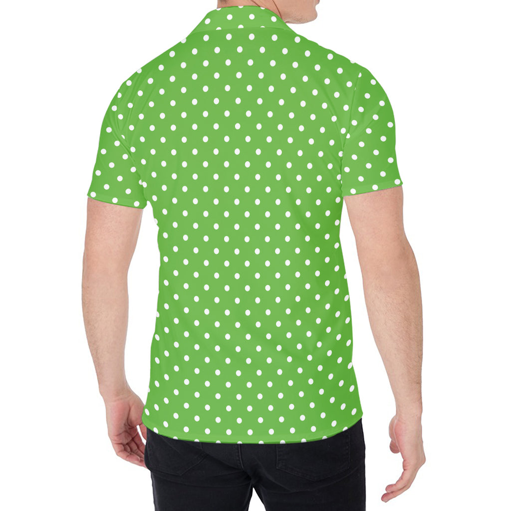 Lime Green And White Polka Dot Print Men's Shirt