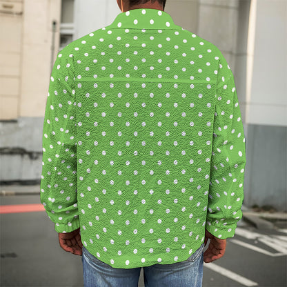 Lime Green And White Polka Dot Print Men's Shirt Jacket