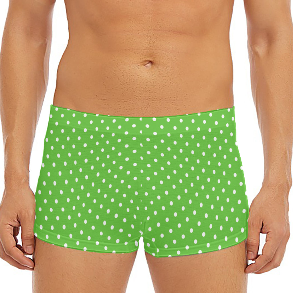 Lime Green And White Polka Dot Print Men's Short Boxer Briefs