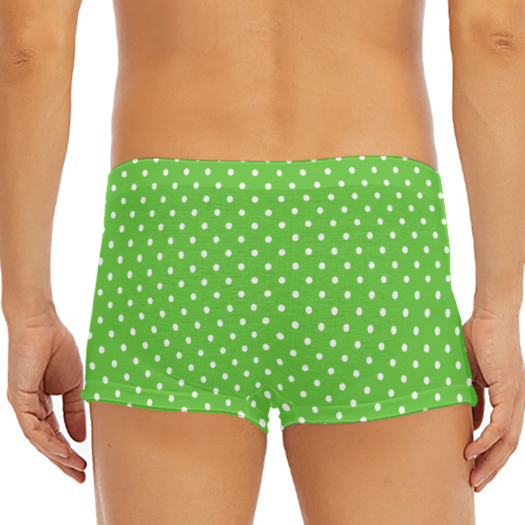 Lime Green And White Polka Dot Print Men's Short Boxer Briefs