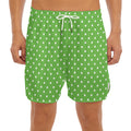 Lime Green And White Polka Dot Print Men's Split Running Shorts