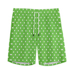 Lime Green And White Polka Dot Print Men's Sports Shorts