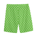 Lime Green And White Polka Dot Print Men's Sports Shorts