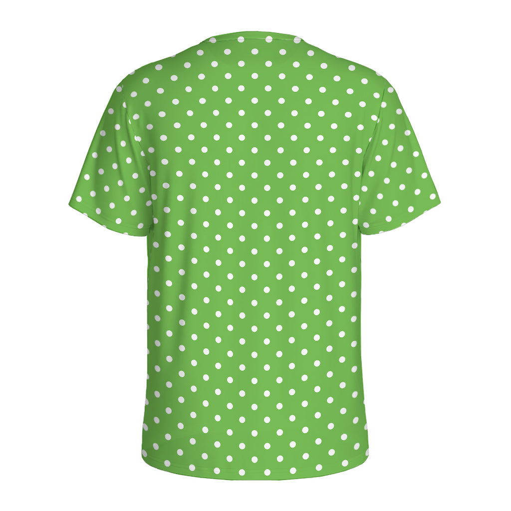 Lime Green And White Polka Dot Print Men's Sports T-Shirt