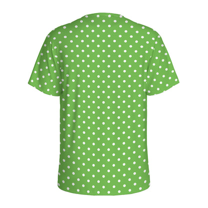 Lime Green And White Polka Dot Print Men's Sports T-Shirt