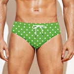 Lime Green And White Polka Dot Print Men's Swim Briefs