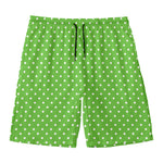 Lime Green And White Polka Dot Print Men's Swim Trunks