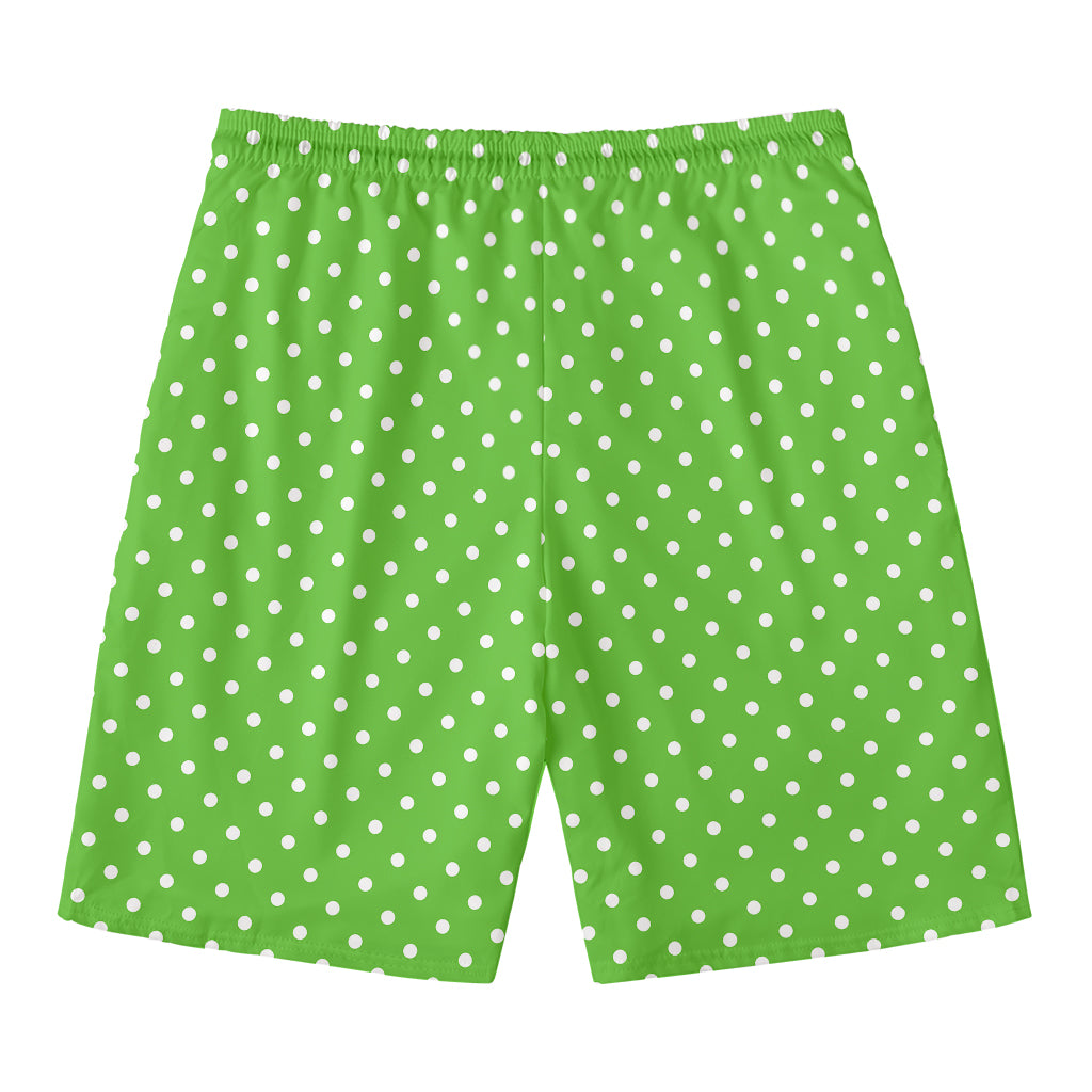 Lime Green And White Polka Dot Print Men's Swim Trunks