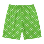 Lime Green And White Polka Dot Print Men's Swim Trunks