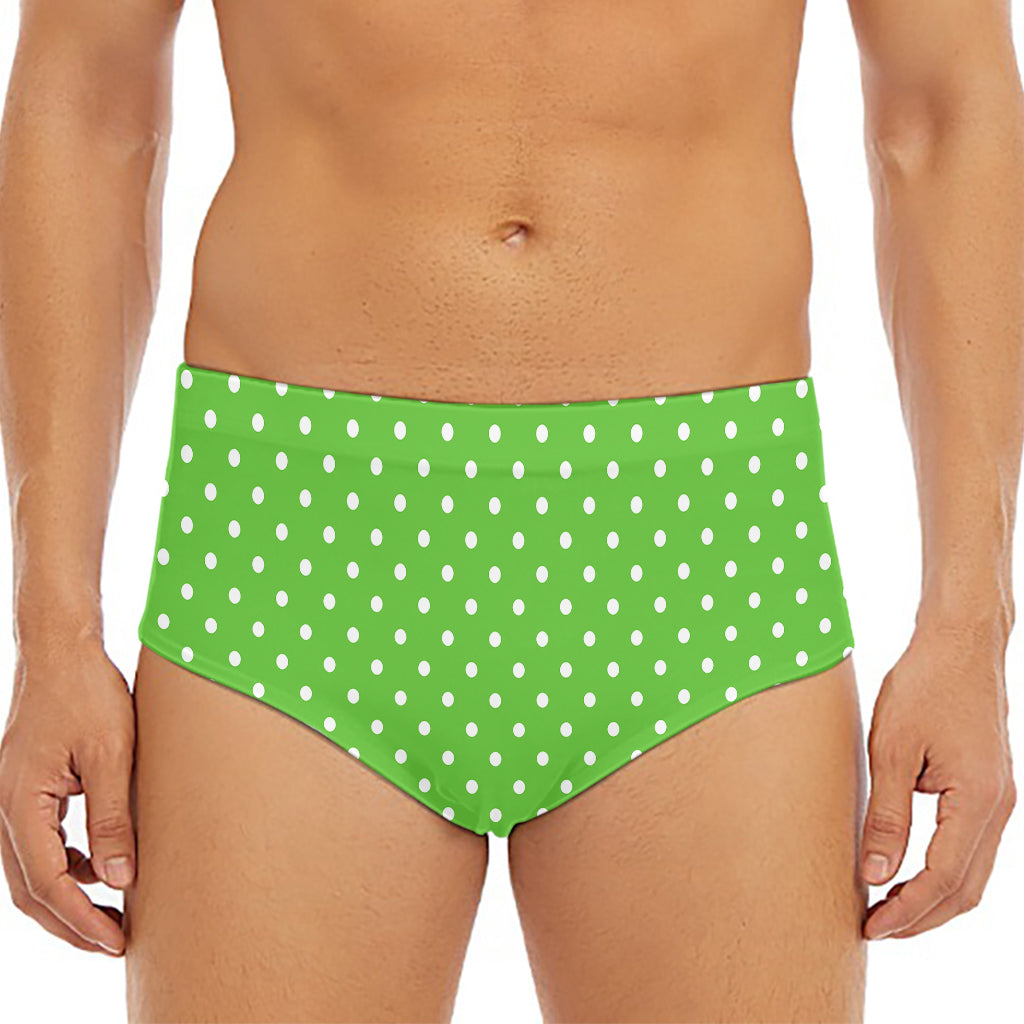 Lime Green And White Polka Dot Print Men's Triangle Swim Briefs