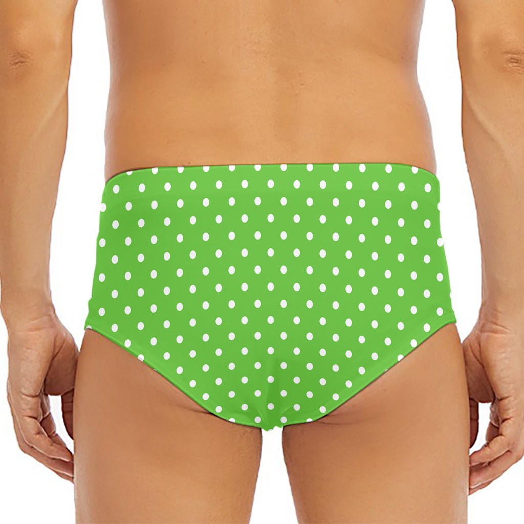 Lime Green And White Polka Dot Print Men's Triangle Swim Briefs