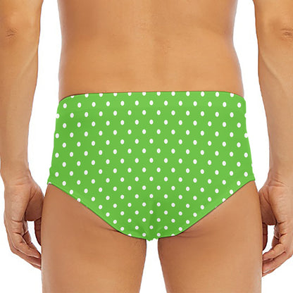 Lime Green And White Polka Dot Print Men's Triangle Swim Briefs