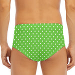Lime Green And White Polka Dot Print Men's Triangle Swim Briefs