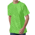 Lime Green And White Polka Dot Print Men's Velvet T-Shirt
