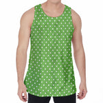 Lime Green And White Polka Dot Print Men's Velvet Tank Top