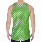 Lime Green And White Polka Dot Print Men's Velvet Tank Top