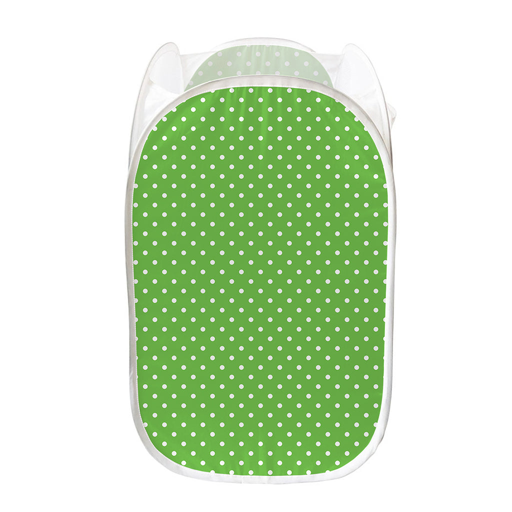 Lime Green And White Polka Dot Print Mesh Laundry Hamper
