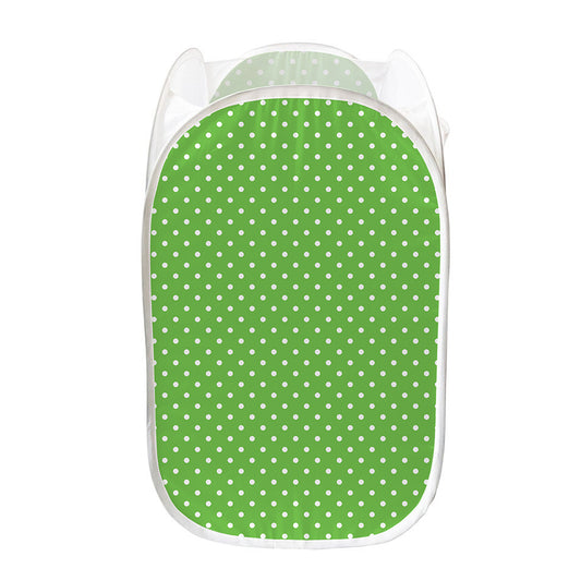 Lime Green And White Polka Dot Print Mesh Laundry Hamper
