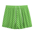 Lime Green And White Polka Dot Print Mesh Shorts
