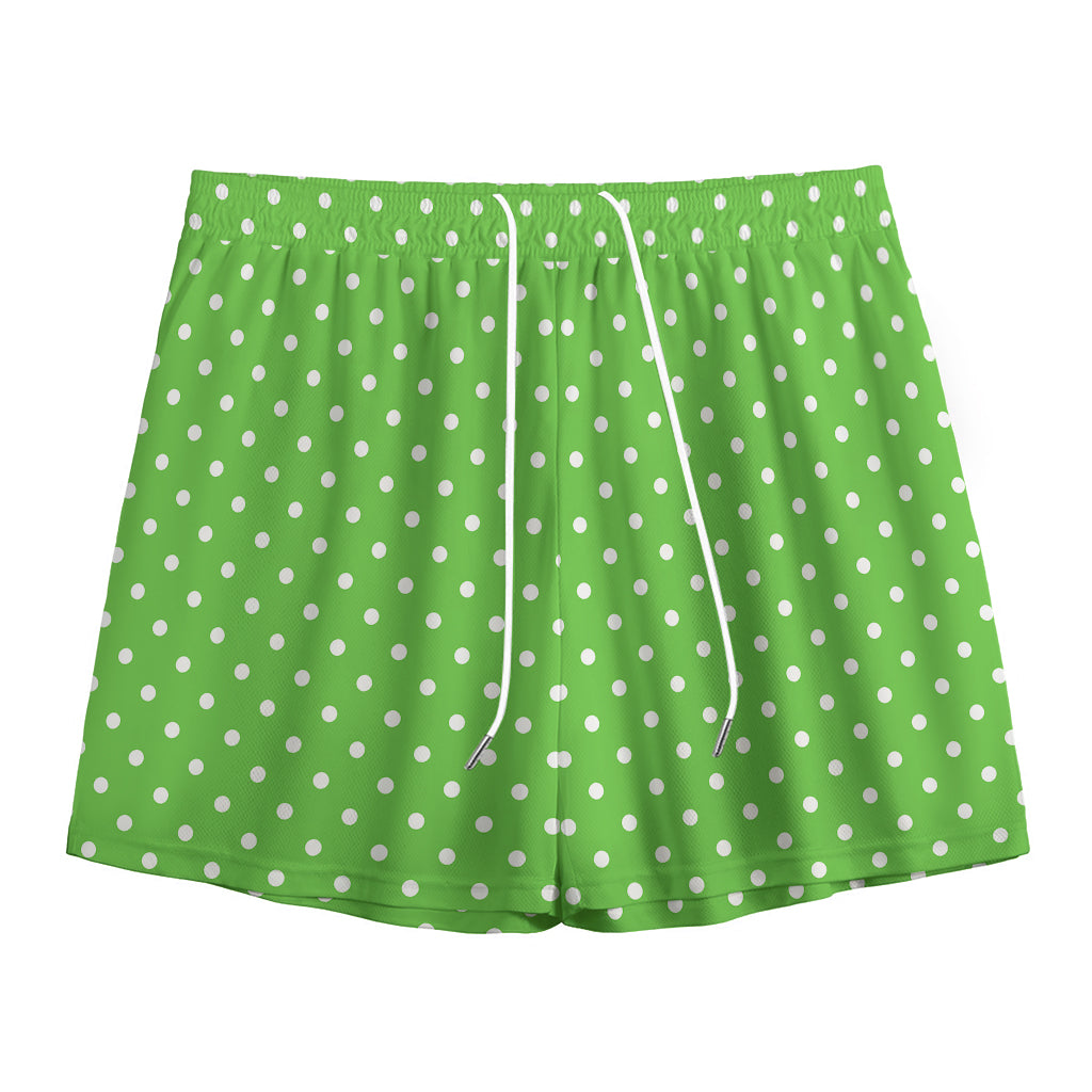 Lime Green And White Polka Dot Print Mesh Shorts