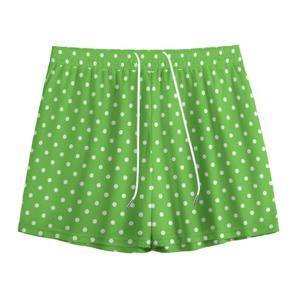 Lime Green And White Polka Dot Print Mesh Shorts