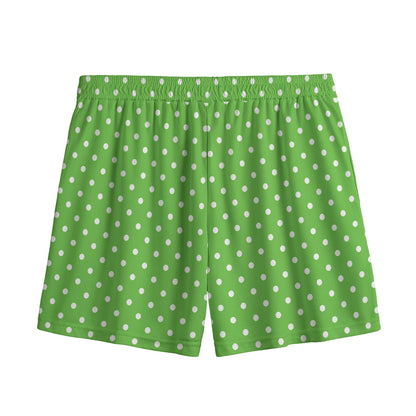 Lime Green And White Polka Dot Print Mesh Shorts