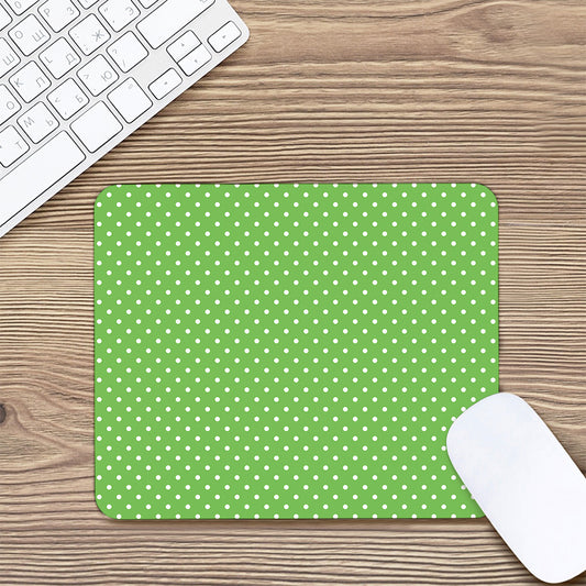 Lime Green And White Polka Dot Print Mouse Pad