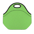 Lime Green And White Polka Dot Print Neoprene Lunch Bag