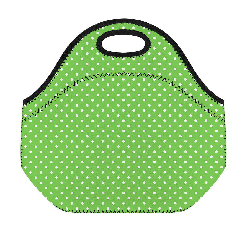 Lime Green And White Polka Dot Print Neoprene Lunch Bag